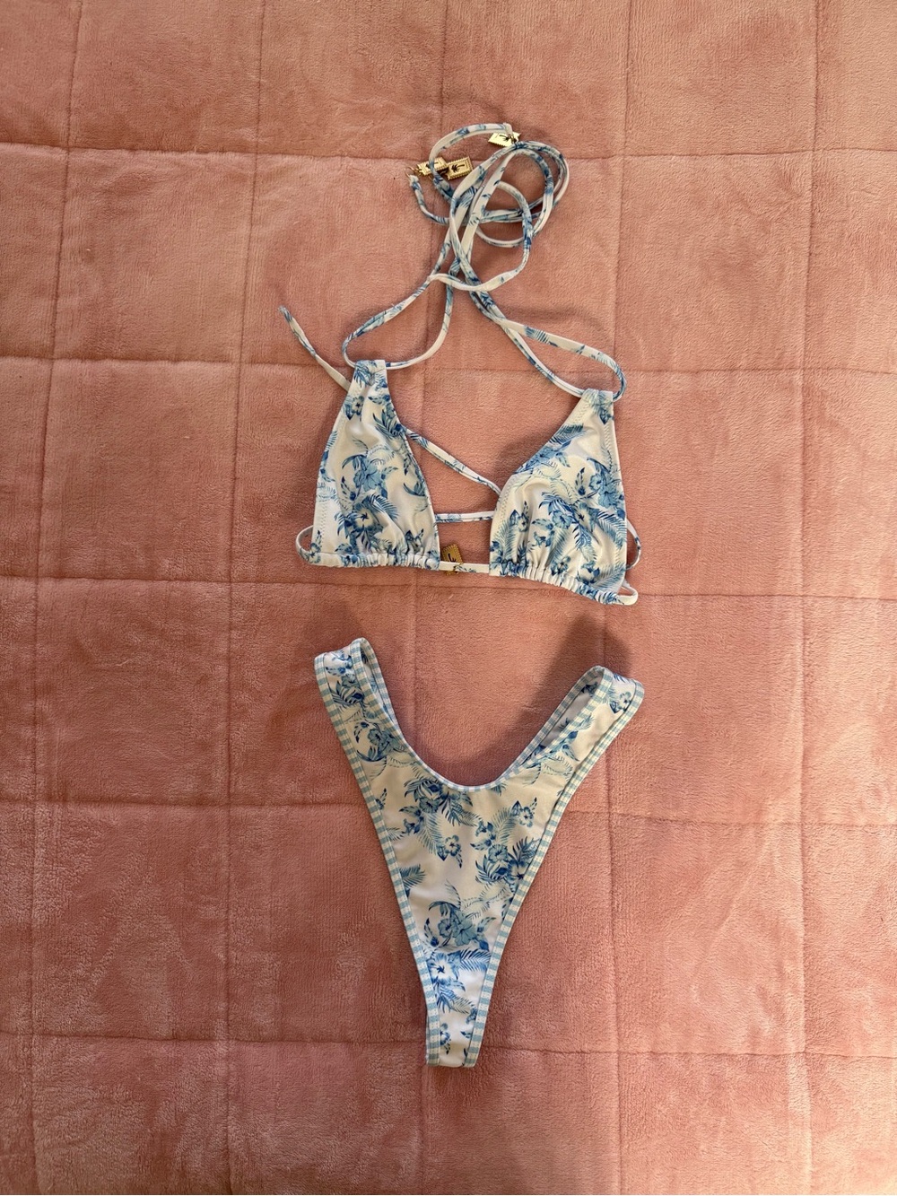 Kulani Kinis Blue and White Floral Triangle Bikini Set